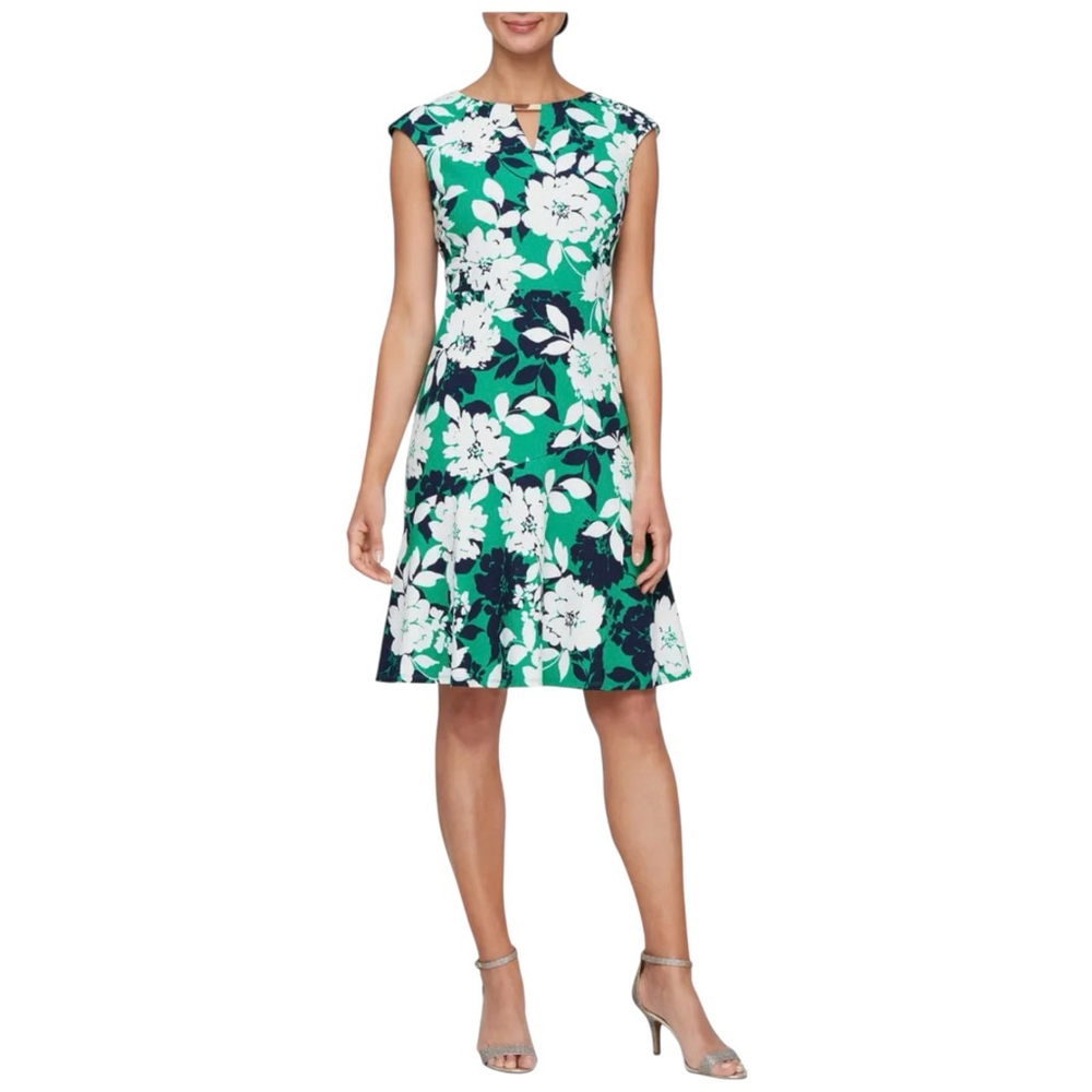 SLNY Flounce Floral Knee Length Dress Spring Green Floral Size 16
